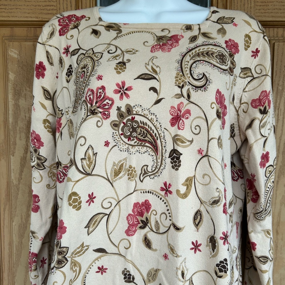 💚3/$25 Alfred Dunner Cream and Brown Paisley Blouse PL